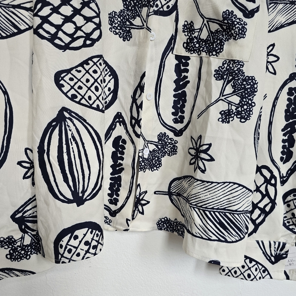 Navy White Multi Tropical Fruit Floral Shirt Plus Size XXL - Picture 10 of 14